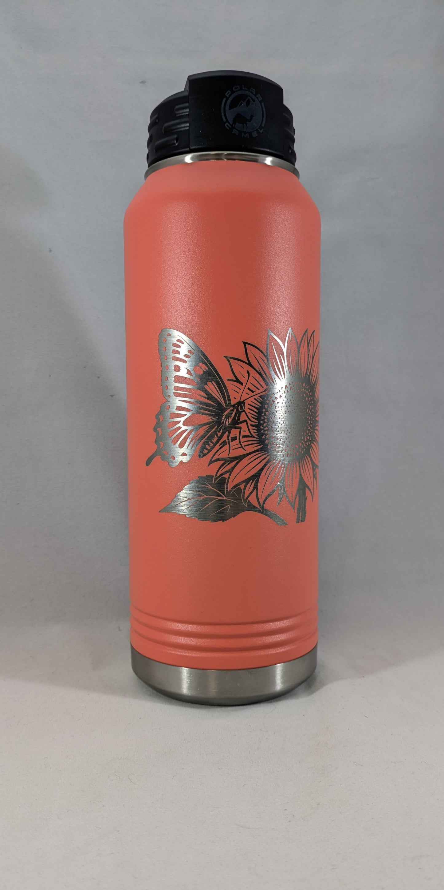 32 oz Polar Camel Laser Engraved Water Bottle – Sunflower and Butterfly