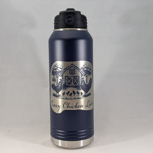 32 oz Navy Polar Camel Laser Engraved Water Bottle – Crazy Chicken Lady - Kemner Design