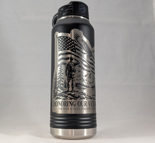 32 oz Polar Camel Black Laser Engraved Honoring Our Veterans Water Bottle