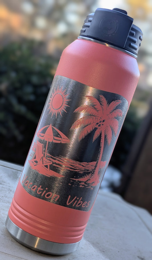32 oz Coral Vacation Vibes Polar Camel Laser Engraved Water Bottle