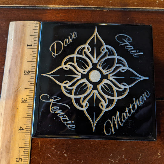 Ceramic Tile - Floral design with names Black