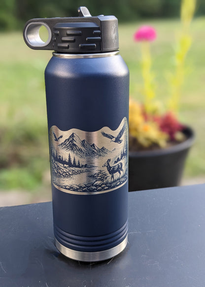 32 oz Polar Camel Laser Engraved Water Bottle – Mountain Wildlife Design - Kemner Design