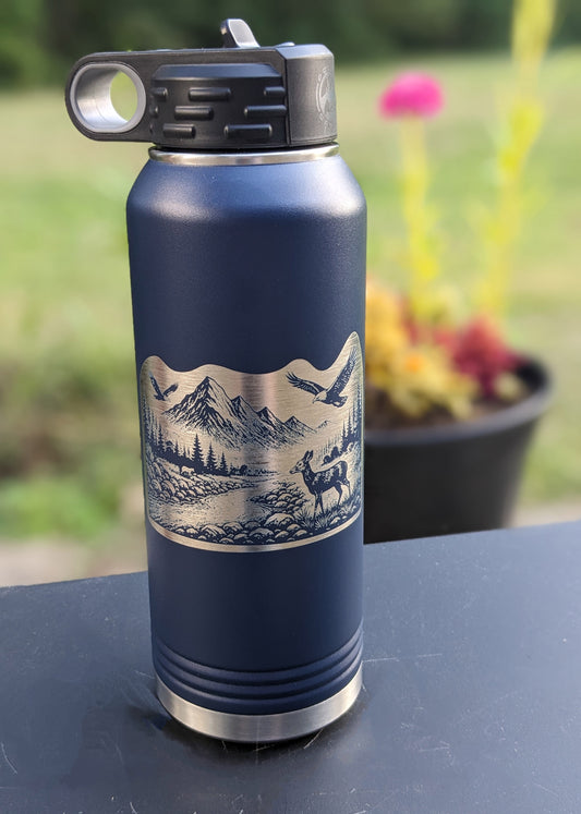32 oz Polar Camel Laser Engraved Water Bottle – Mountain Wildlife Design - Kemner Design