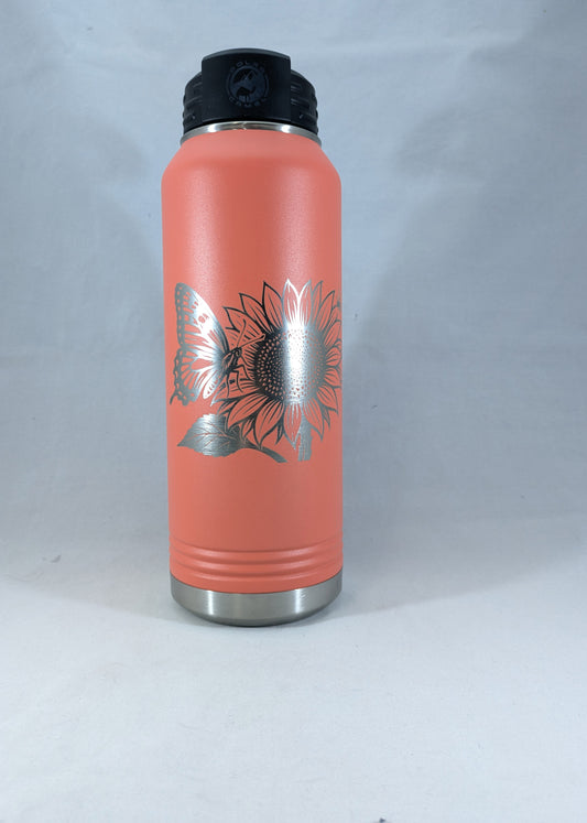 32 oz Polar Camel Laser Engraved Water Bottle – Sunflower and Butterfly