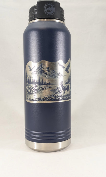32 oz Polar Camel Laser Engraved Water Bottle – Mountain Wildlife Design - Kemner Design