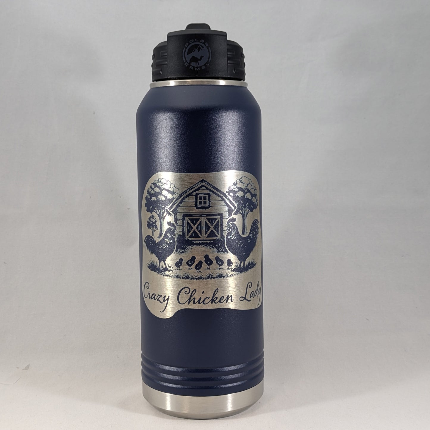 32 oz Navy Polar Camel Laser Engraved Water Bottle – Crazy Chicken Lady