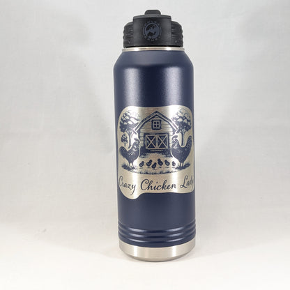 32 oz Navy Polar Camel Laser Engraved Water Bottle – Crazy Chicken Lady - Kemner Design