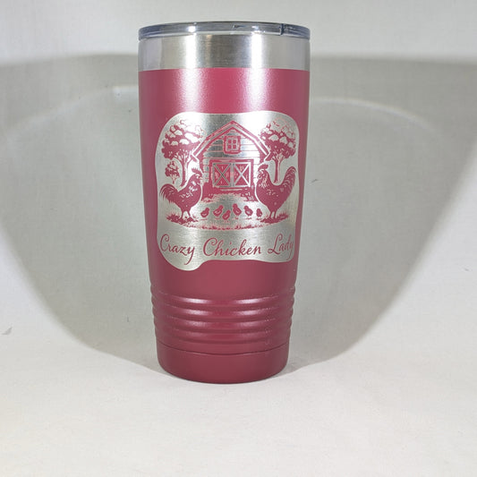 20-oz Polar Camel Maroon Stainless Steel Tumbler - Crazy Chicken Lady - Kemner Design