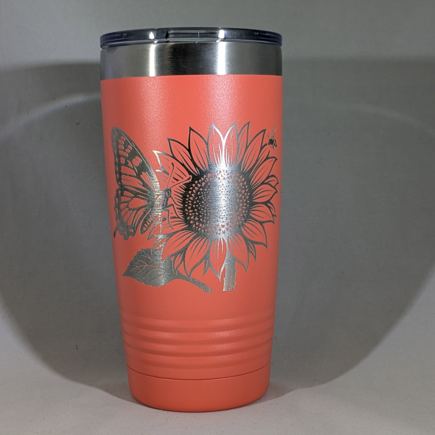 20 oz Coral Polar Tumbler - Sunflower and Butterfly Design