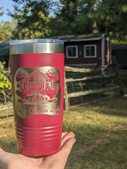 20-oz Polar Camel Maroon Stainless Steel Tumbler - Crazy Chicken Lady - Kemner Design