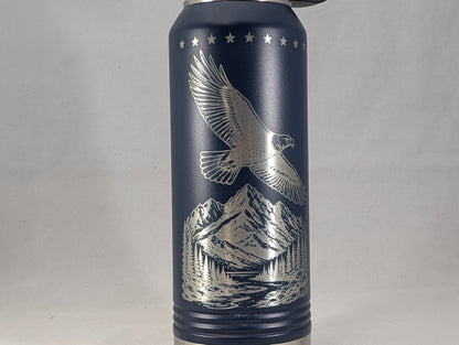 32 oz Navy Polar Camel Laser Engraved Water Bottle – Majestic Soaring Eagle