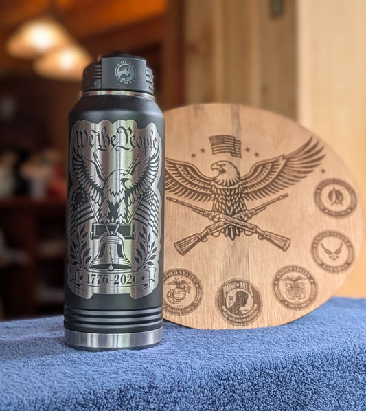 32 oz Polar Camel Black Laser Engraved We the People 250th Anniversary Water Bottle