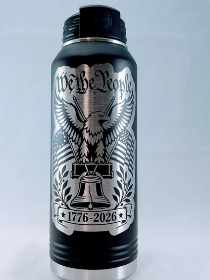 32 oz Polar Camel Black Laser Engraved We the People 250th Anniversary Water Bottle