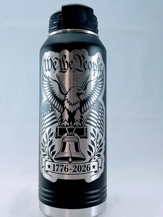 32 oz Polar Camel Black Laser Engraved We the People 250th Anniversary Water Bottle
