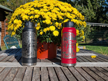 32 oz Red Polar Camel Laser Engraved Water Bottle - Fall Farm Dog