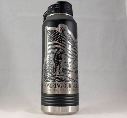 32 oz Polar Camel Black Laser Engraved Honoring Our Veterans Water Bottle