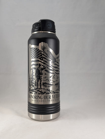 32 oz Polar Camel Black Laser Engraved Honoring Our Veterans Water Bottle