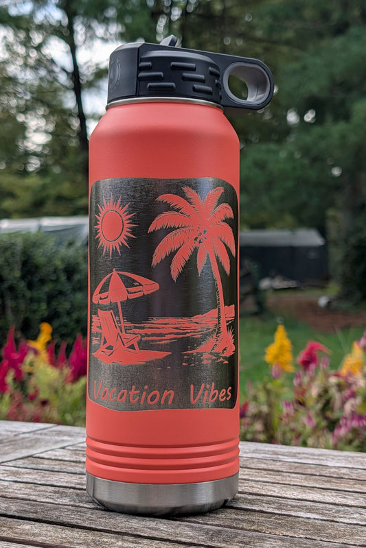 32 oz Coral Vacation Vibes Polar Camel Laser Engraved Water Bottle