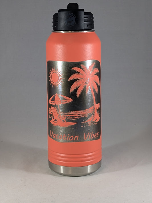 32 oz Coral Vacation Vibes Polar Camel Laser Engraved Water Bottle