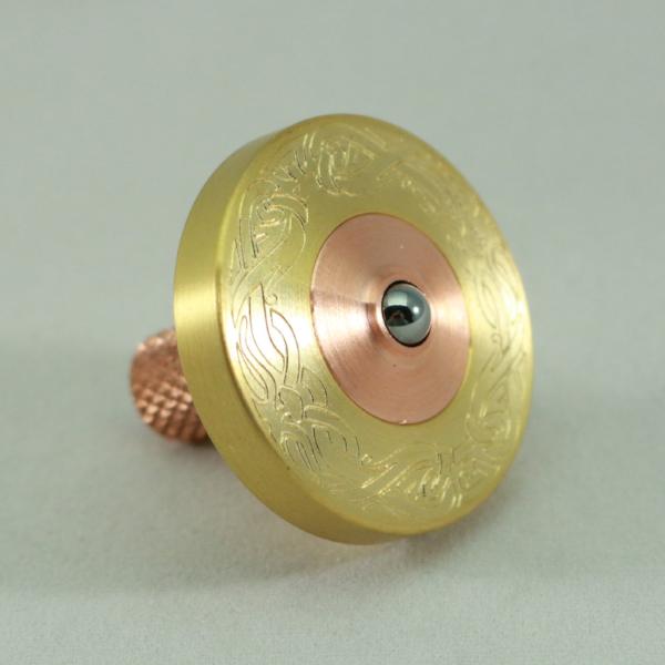 Two Step - Brass and Copper Engraved Two Step Spinning Top w/ Tungsten Carbide Bearing