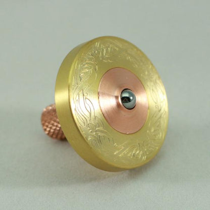Two Step - Brass and Copper Engraved Two Step Spinning Top w/ Tungsten Carbide Bearing - Kemner Design