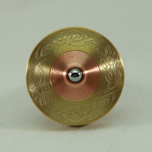 Two Step - Brass and Copper Engraved Two Step Spinning Top w/ Tungsten Carbide Bearing