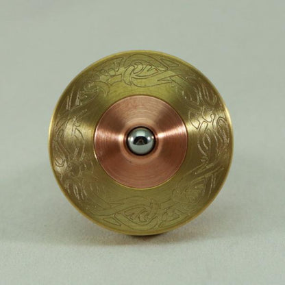 Two Step - Brass and Copper Engraved Two Step Spinning Top w/ Tungsten Carbide Bearing - Kemner Design
