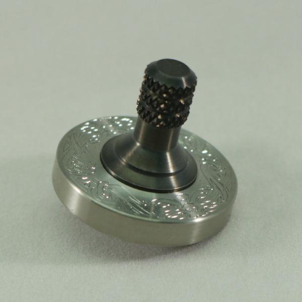 Brushed Stainless Steel and Gun Metal Two Step Spinning Top with custom engraving