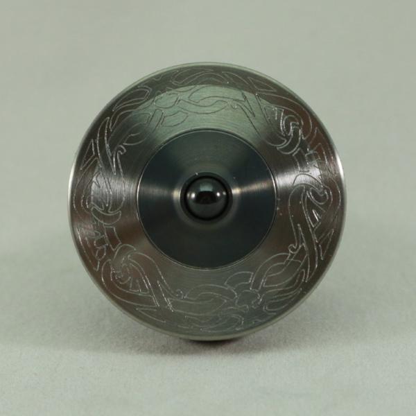 Engraved Brushed Stainless Steel over Gun Metal Stainless Steep Spin Top