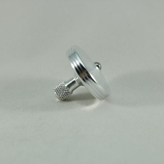 Side view of the brushed aluminum S2 by Kemner Design highlighting the knurled stem and stainless steel bearing