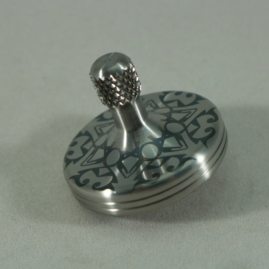 S2- Laser Etched Snowflake on a Stainless Steel Spinning Top v3
