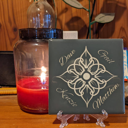Ceramic Tile - Floral design with names Charcoal