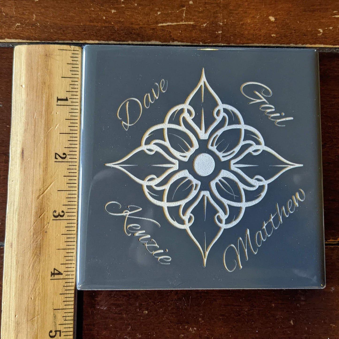 Ceramic Tile - Floral design with names Charcoal